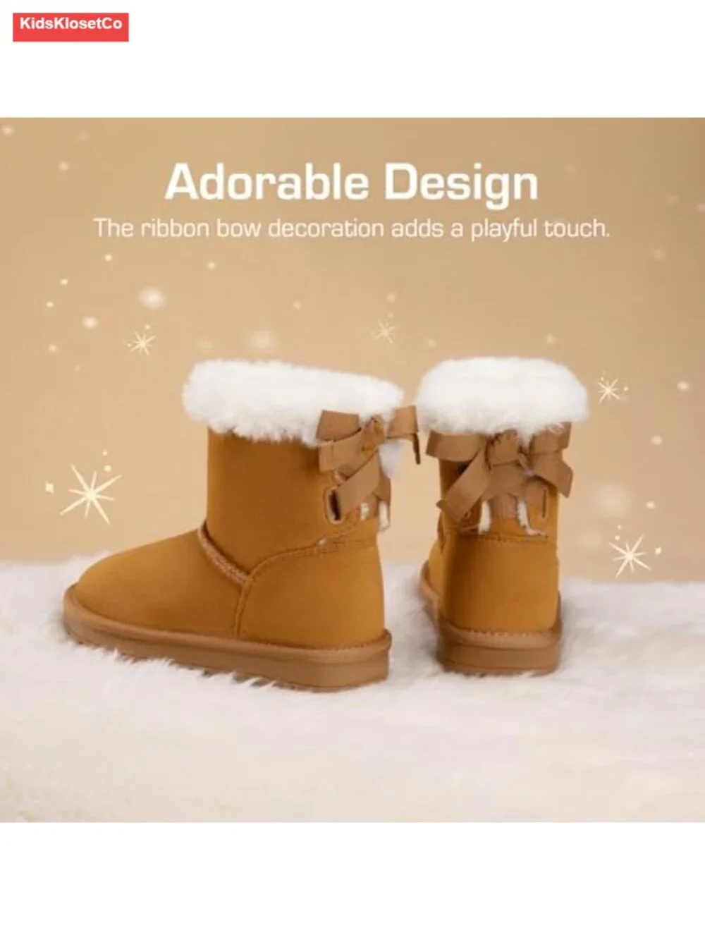 Girls Winter Snow Boots Faux Fur Ankle Boots with Bows